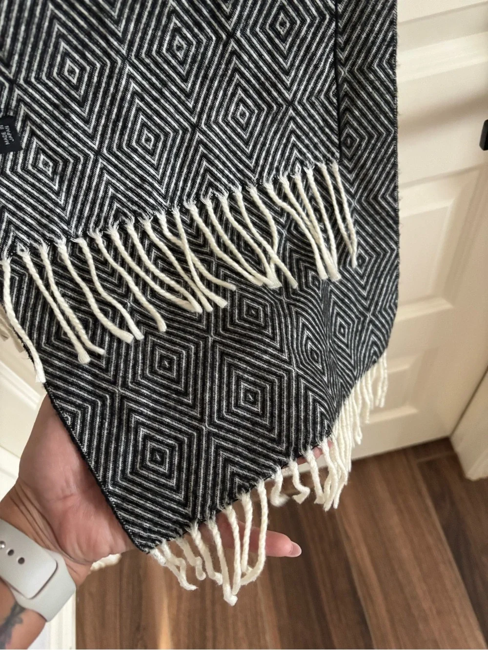 Dior Monsieur Black & White Geometric Fringe Cashmere Scarf